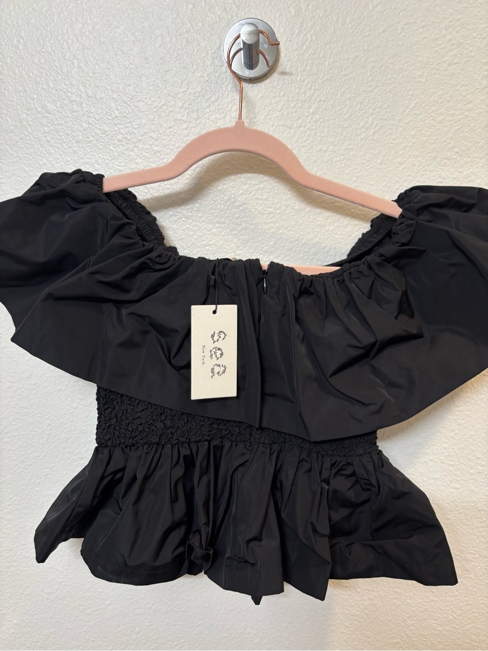 Sea New York Black Off-Shoulder Ruffle Peplum Top
